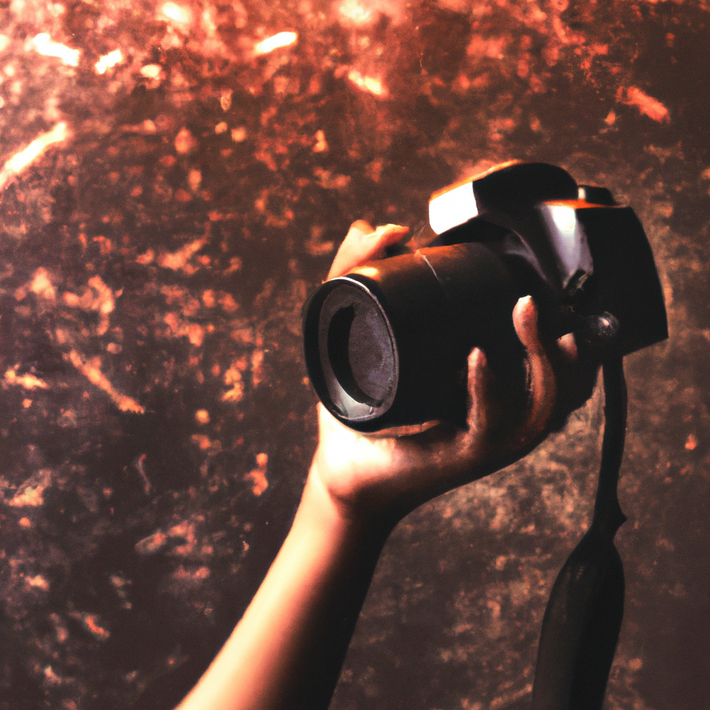 Cámara profesional en estudio con luz cálida y bokeh